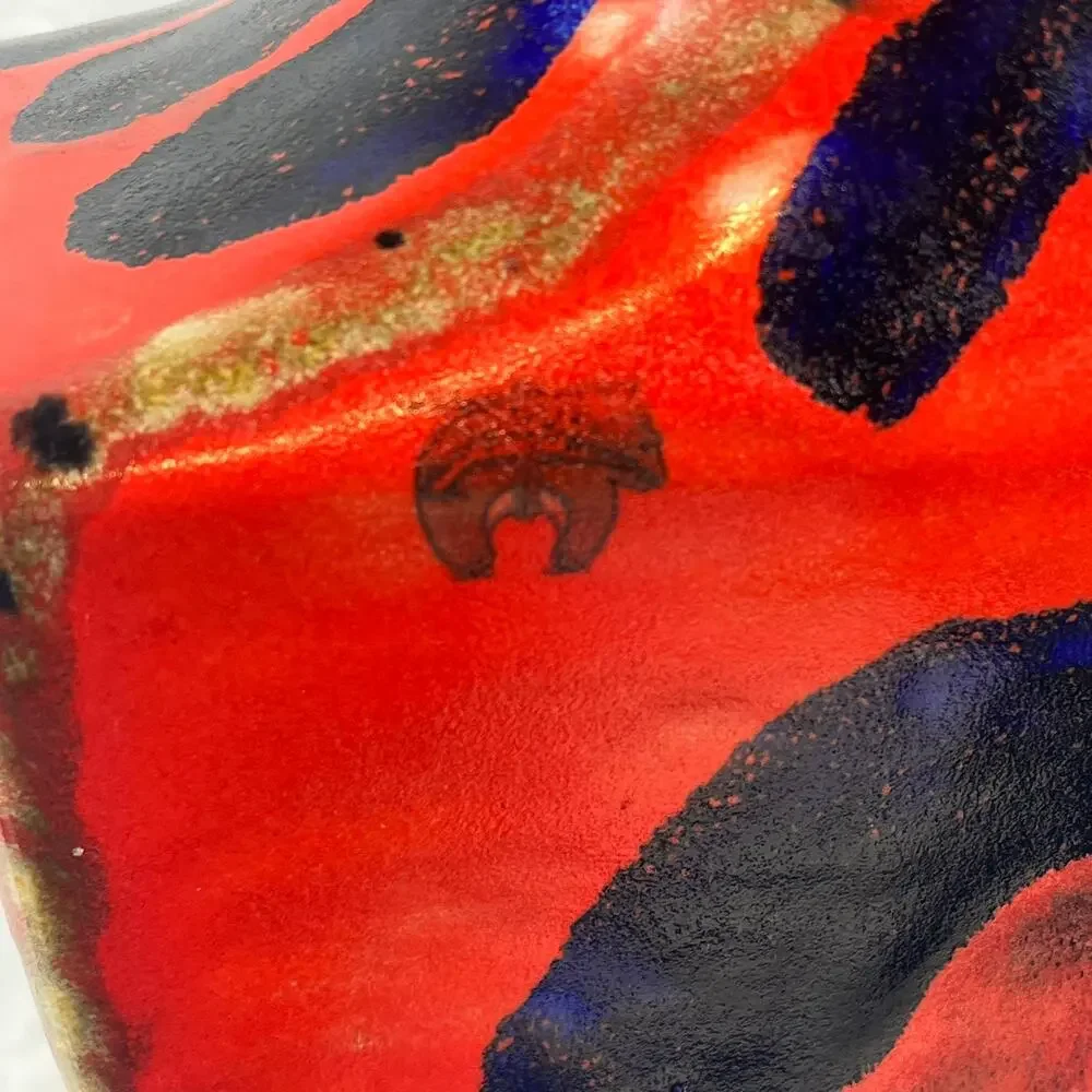 Handcrafted Red Blue Abstract Glazed Ceramic Vase 11.25